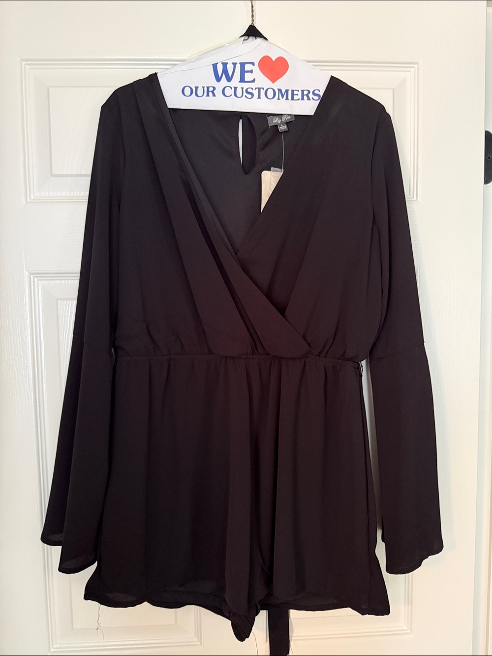 Lily Rose Black Long-Sleeve Wrap Romper